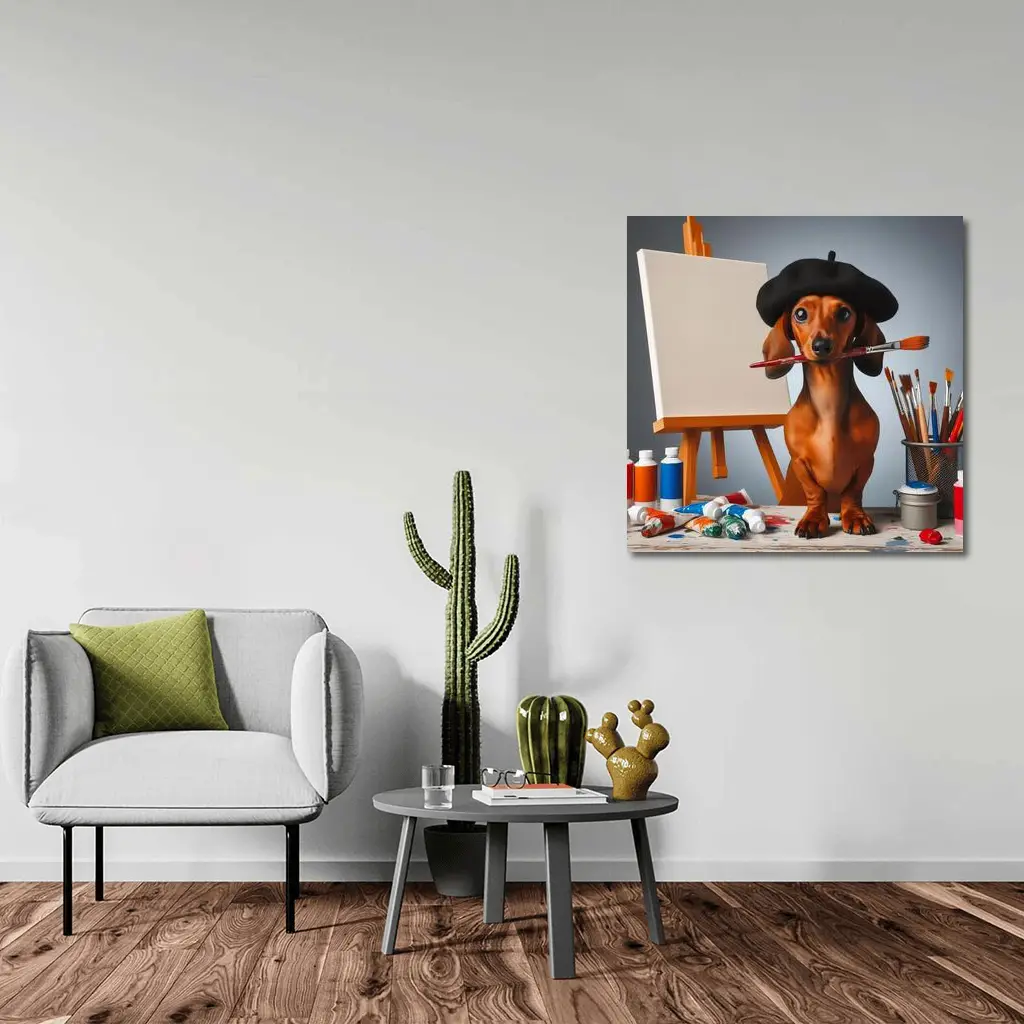 Dachshund Artist Beret Paintbrush Studio Art – Wall Art