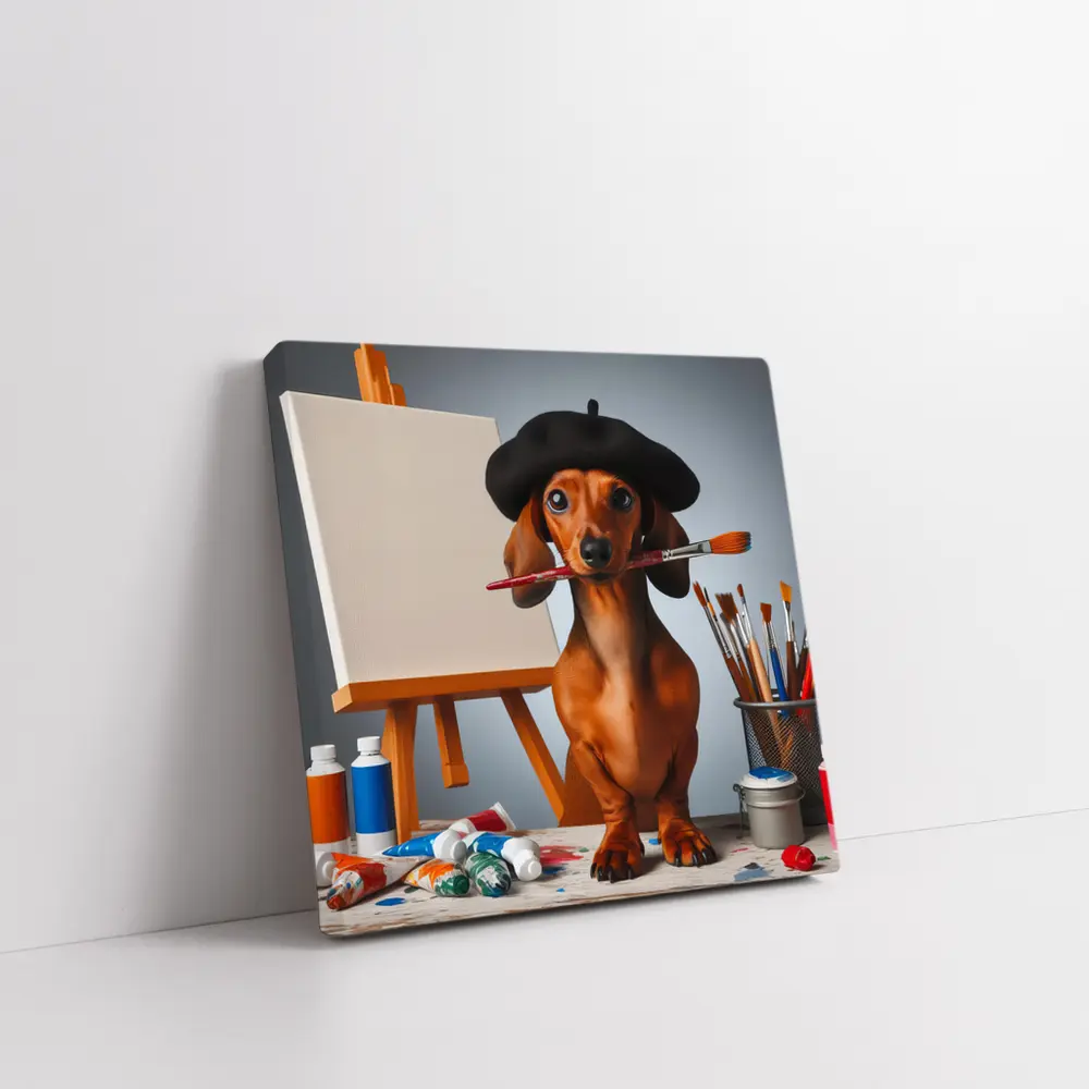 Dachshund Artist Beret Paintbrush Studio Art – Wall Art
