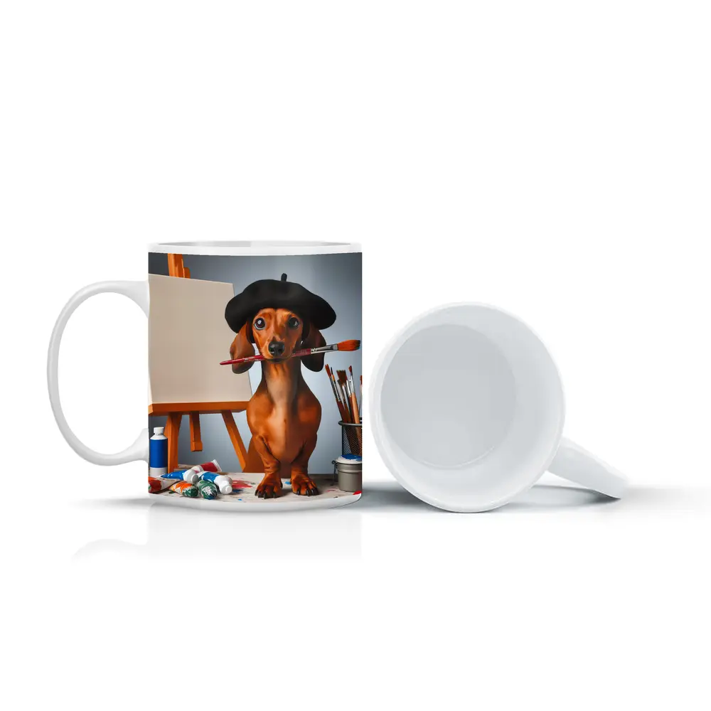 Dachshund Artist Beret Paintbrush Studio Art – Mugs