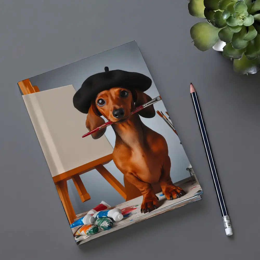 Dachshund Artist Beret Paintbrush Studio Art – Notebooks