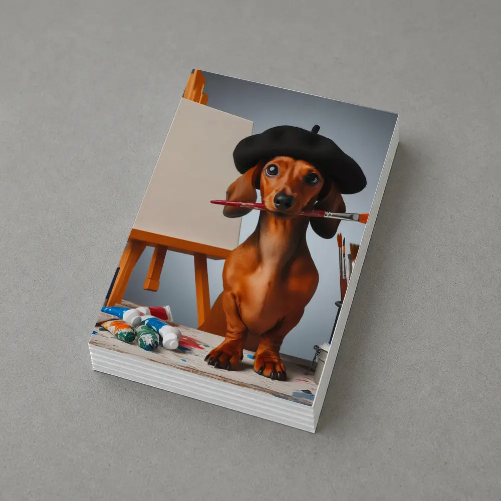 Dachshund Artist Beret Paintbrush Studio Art – Postcards
