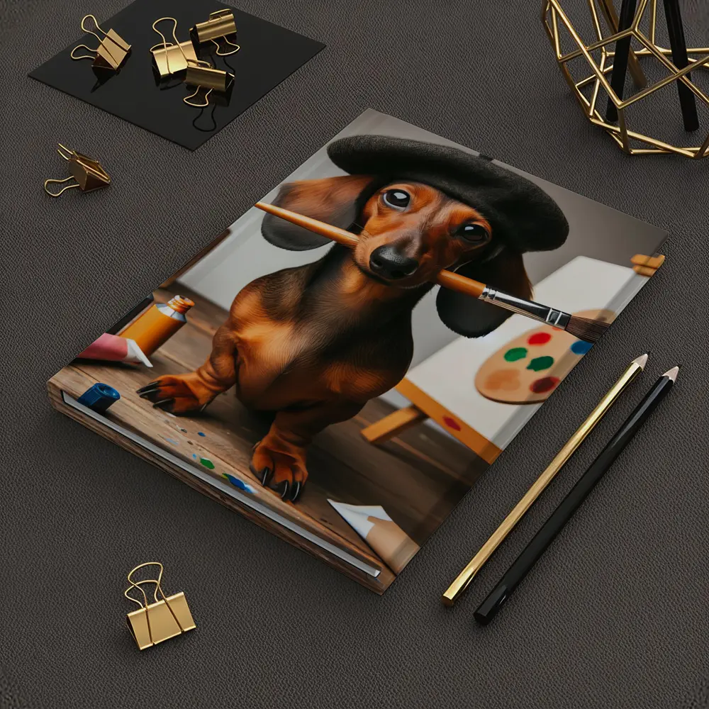 Dachshund Artist Wearing Beret With Paintbrush – Notebooks
