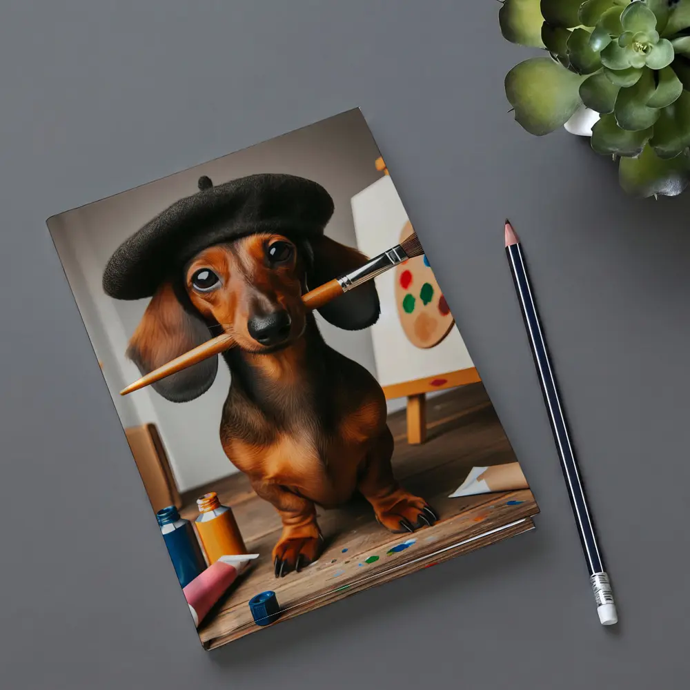 Dachshund Artist Wearing Beret With Paintbrush – Notebooks
