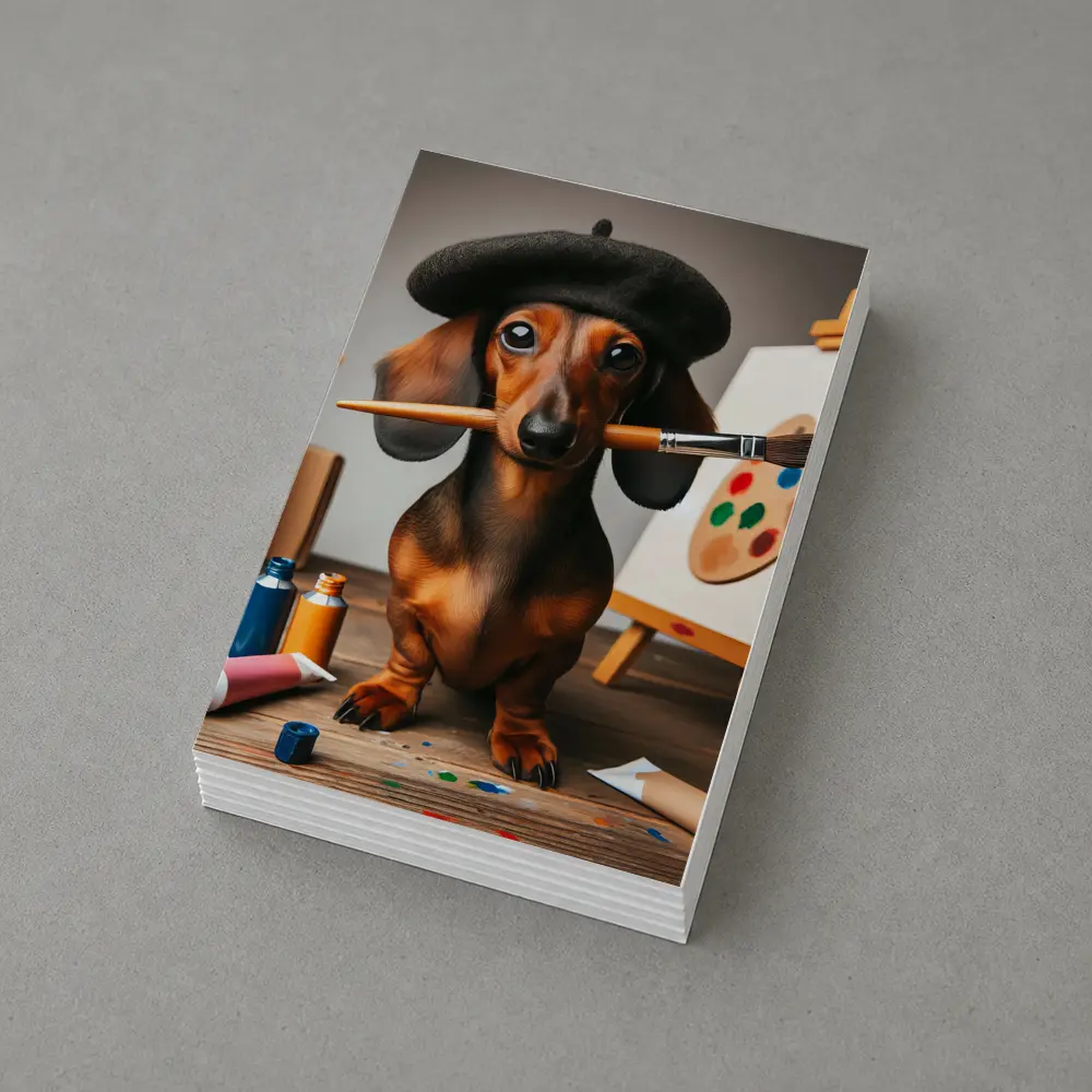 Dachshund Artist Wearing Beret With Paintbrush – Postcards