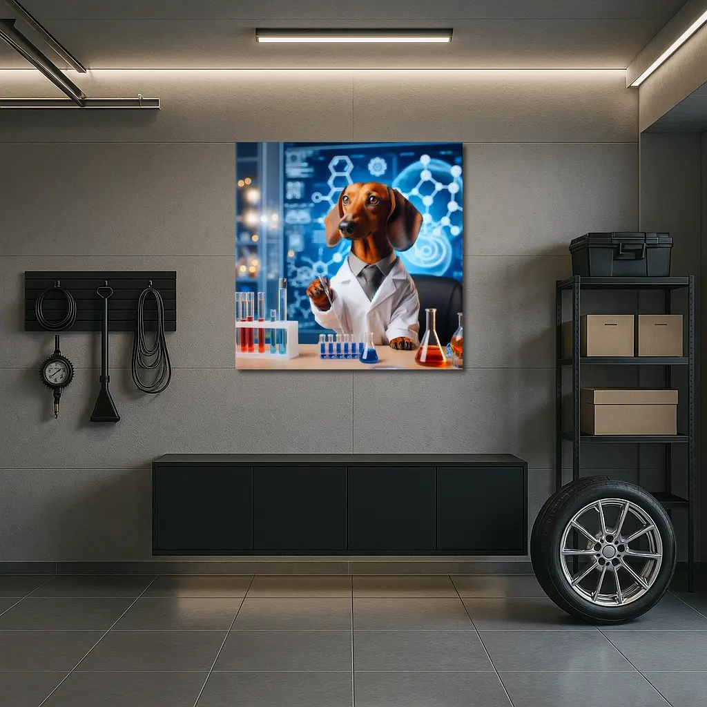Dachshund Scientist Lab Coat Blue Laboratory – Wall Art