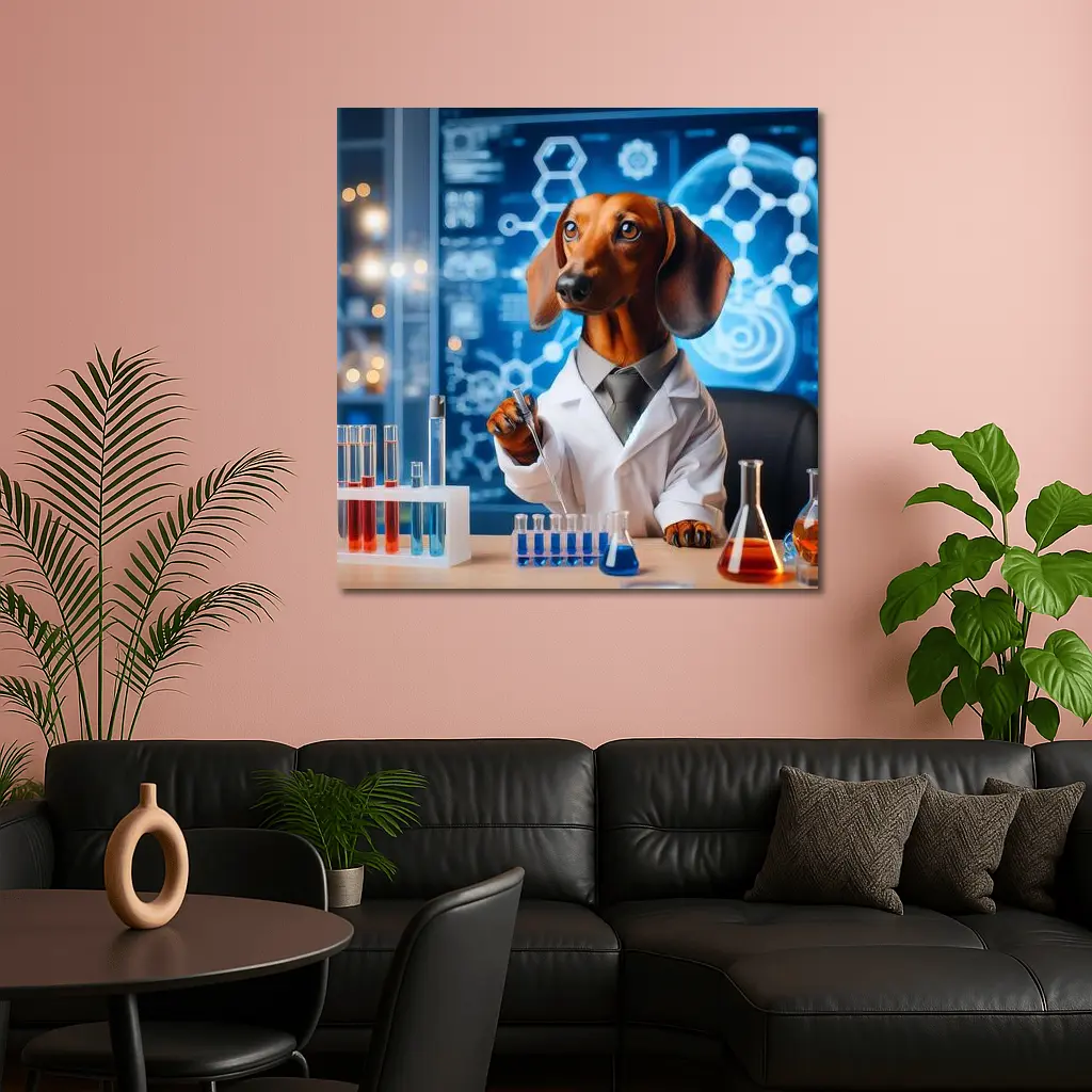 Dachshund Scientist Lab Coat Blue Laboratory – Wall Art
