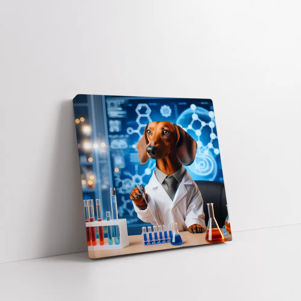 Dachshund Scientist Lab Coat Blue Laboratory – Wall Art