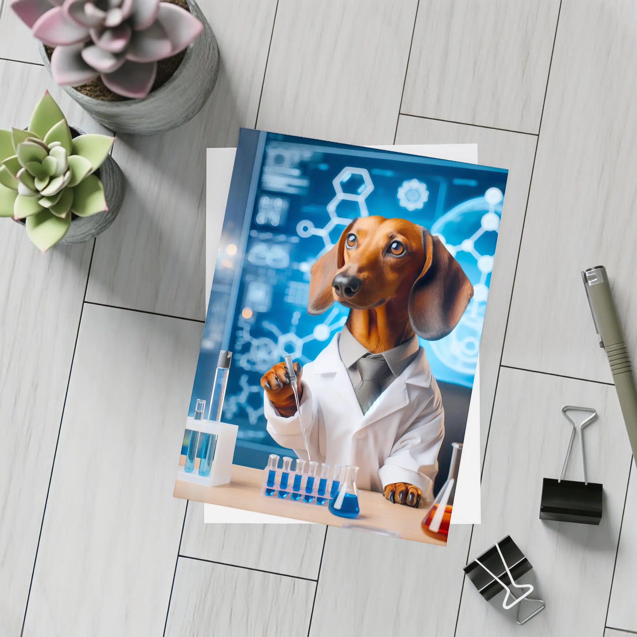 Dachshund Scientist Lab Coat Blue Laboratory – Postcards