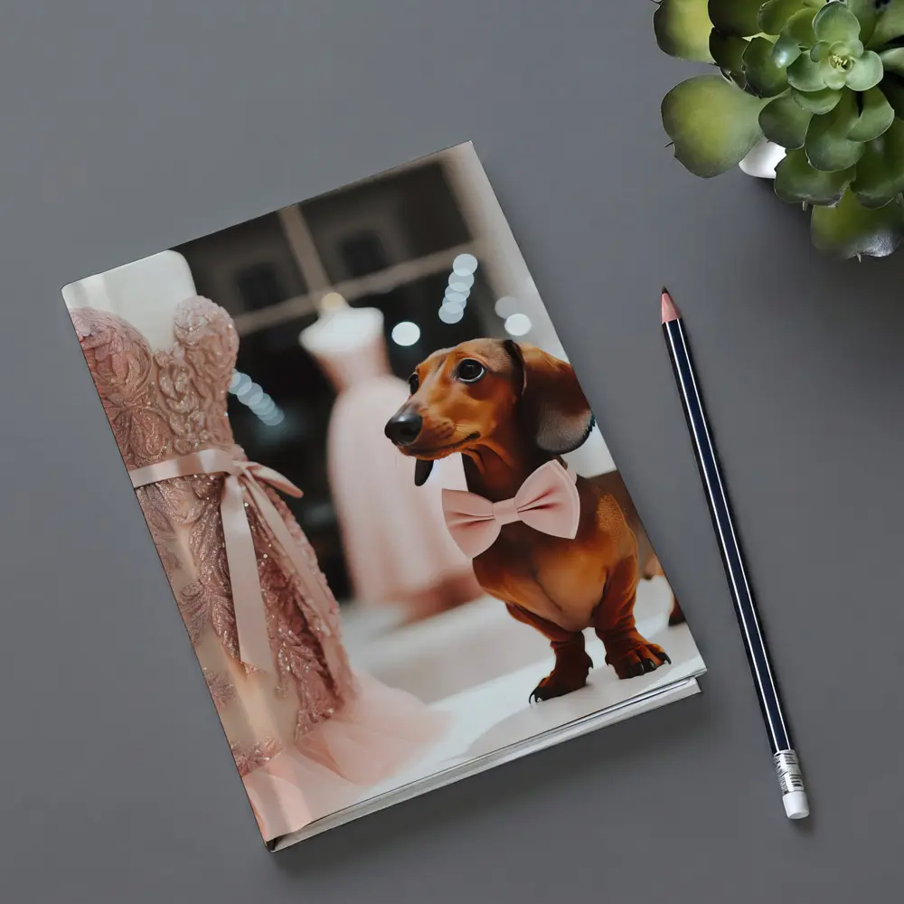 Dachshund With Pink Bow In Dress Shop – Notebooks