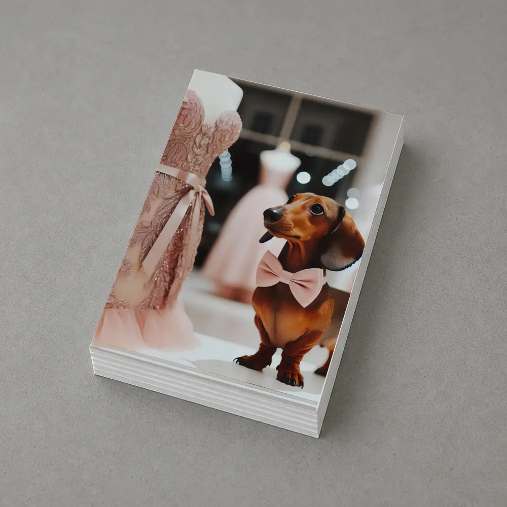 Dachshund With Pink Bow In Dress Shop – Postcards