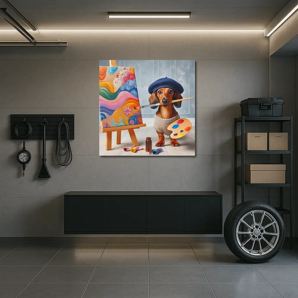 Dachshund Artist Painter With Colorful Canvas – Wall Art