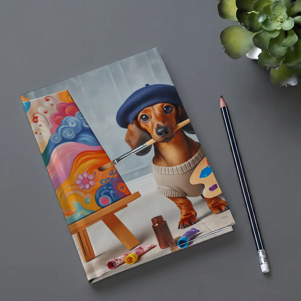 Dachshund Artist Painter With Colorful Canvas – Notebooks