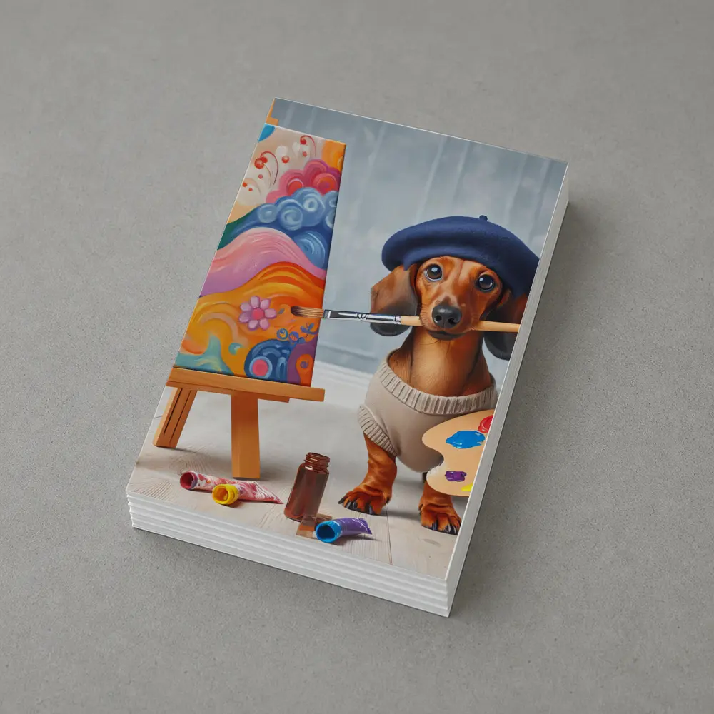 Dachshund Artist Painter With Colorful Canvas – Postcards