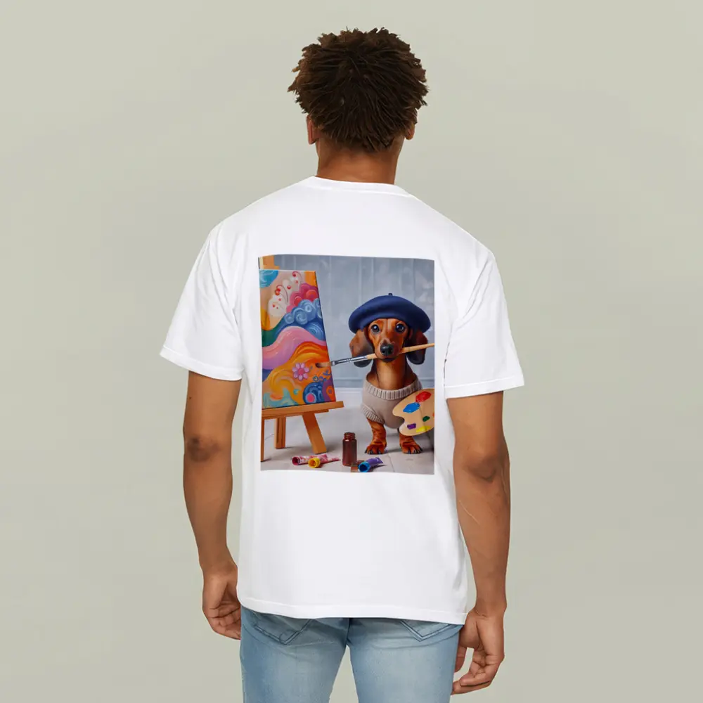 Dachshund Artist Painter With Colorful Canvas – T-Shirts