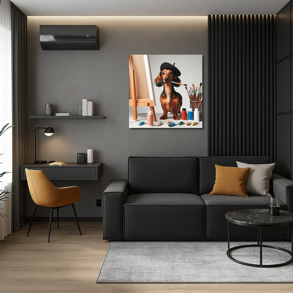 Dachshund Artist Painting With Beret – Wall Art