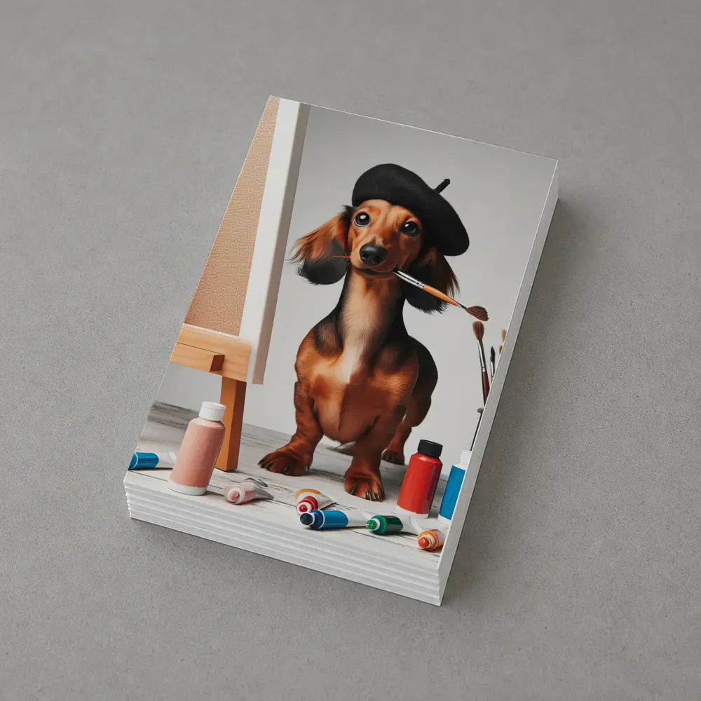 Dachshund Artist Painting With Beret – Postcards