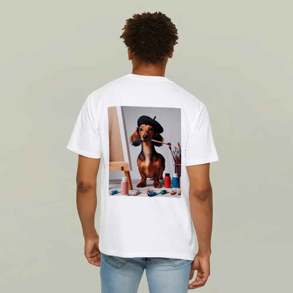 Dachshund Artist Painting With Beret – T-Shirts