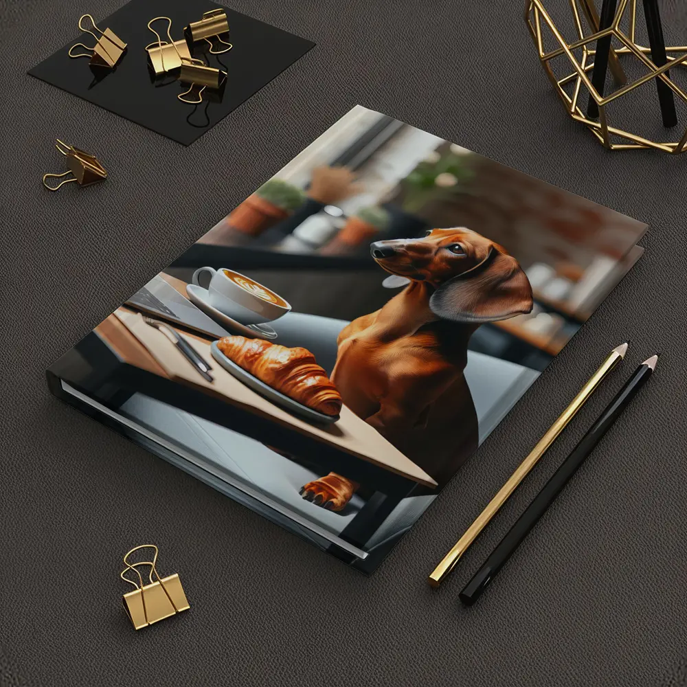 Dachshund Working Laptop Cafe Coffee Croissant – Notebooks