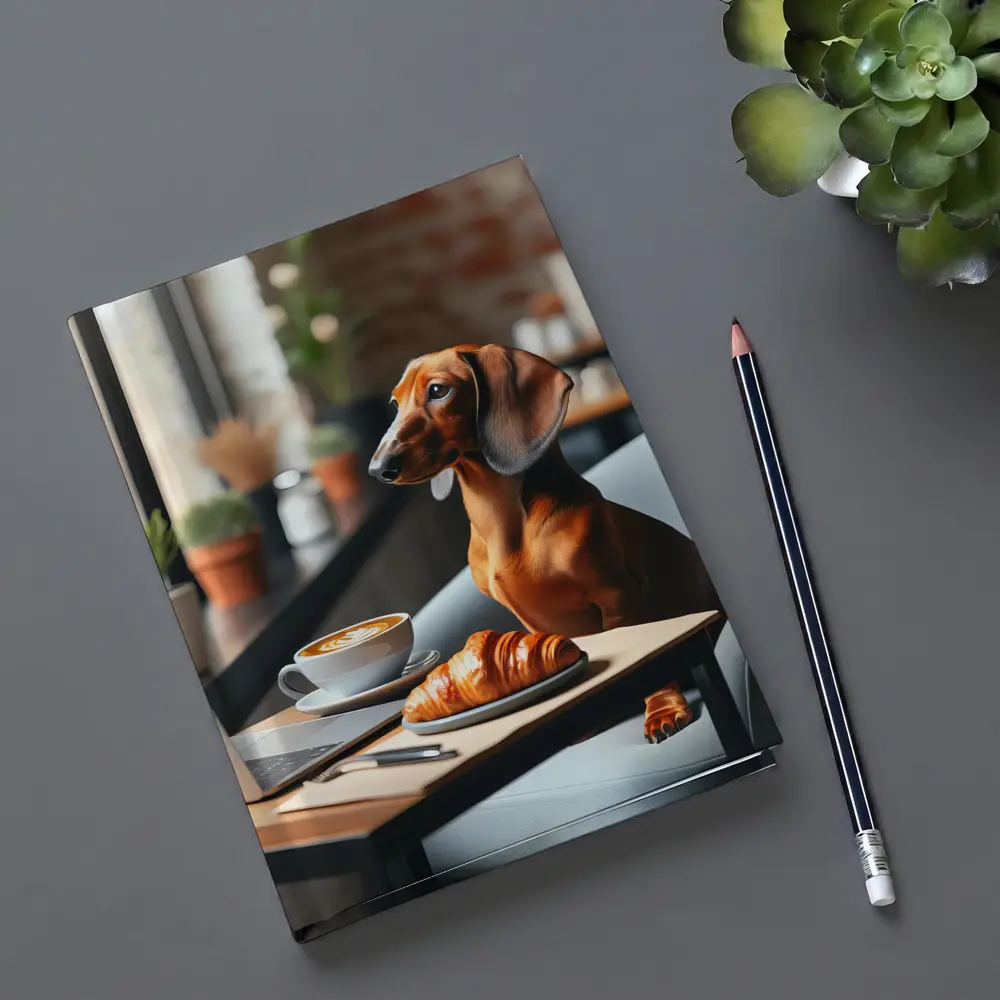 Dachshund Working Laptop Cafe Coffee Croissant – Notebooks