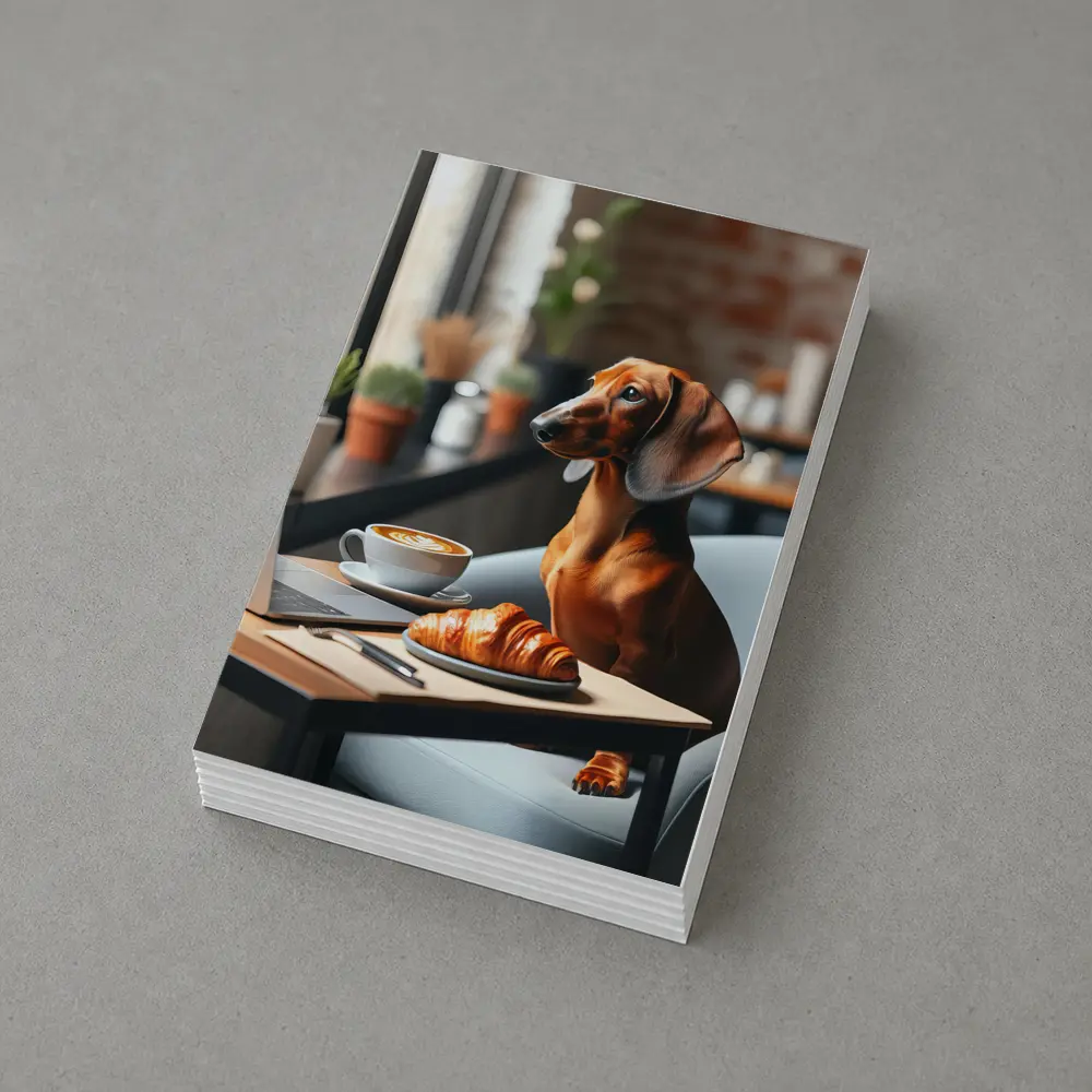 Dachshund Working Laptop Cafe Coffee Croissant – Postcards