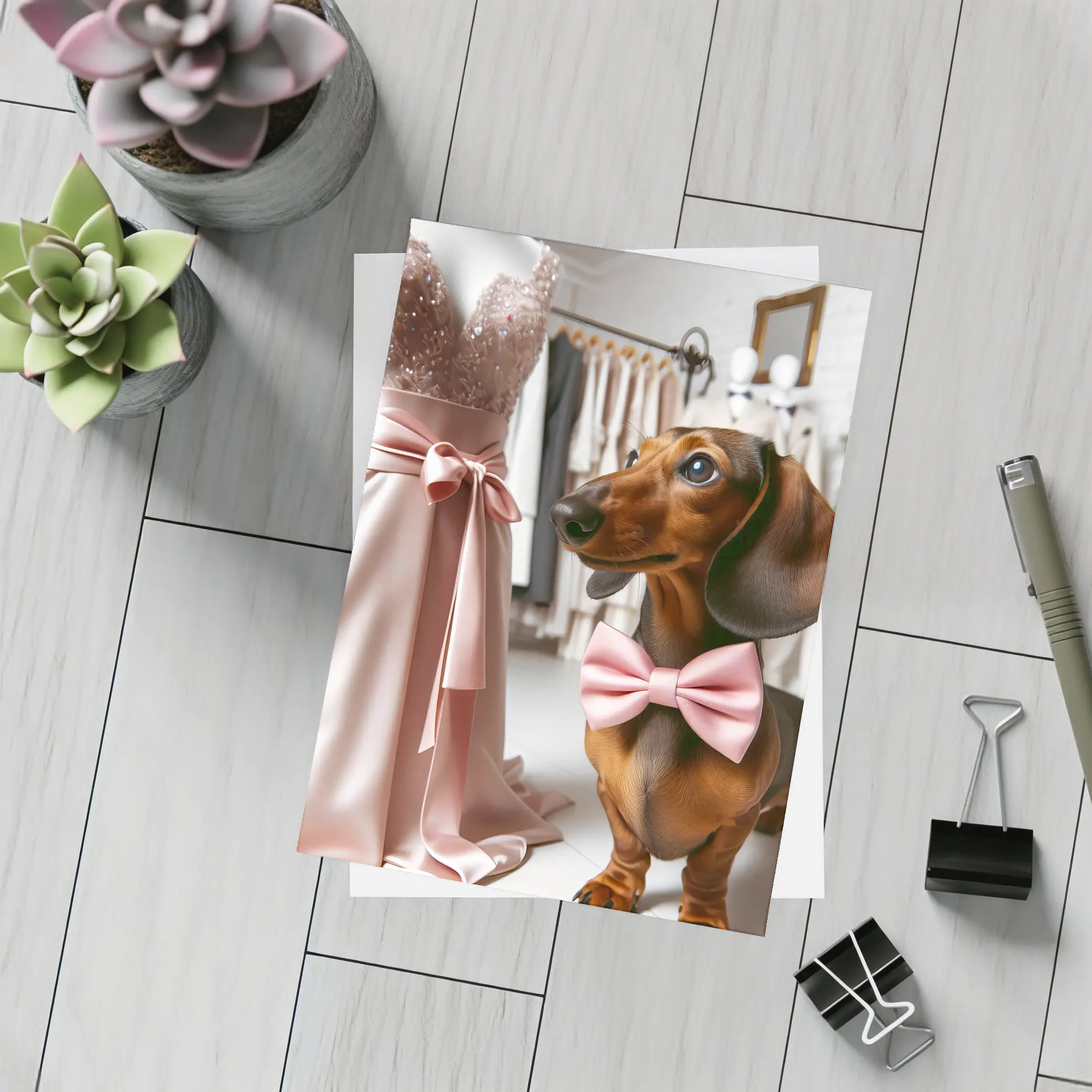 Dachshund Pink Bow Tie Boutique Shop – Postcards