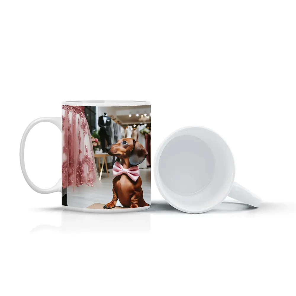 Dachshund With Pink Bow In Bridal Boutique – Mugs