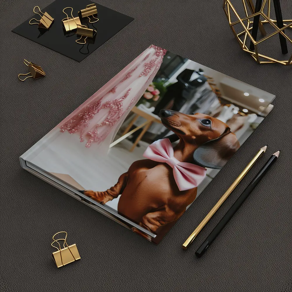 Dachshund With Pink Bow In Bridal Boutique – Notebooks