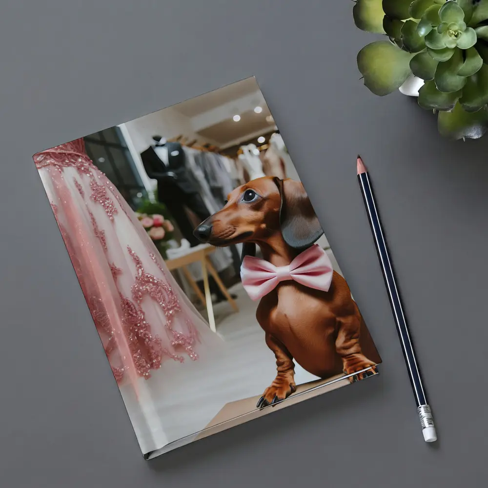 Dachshund With Pink Bow In Bridal Boutique – Notebooks