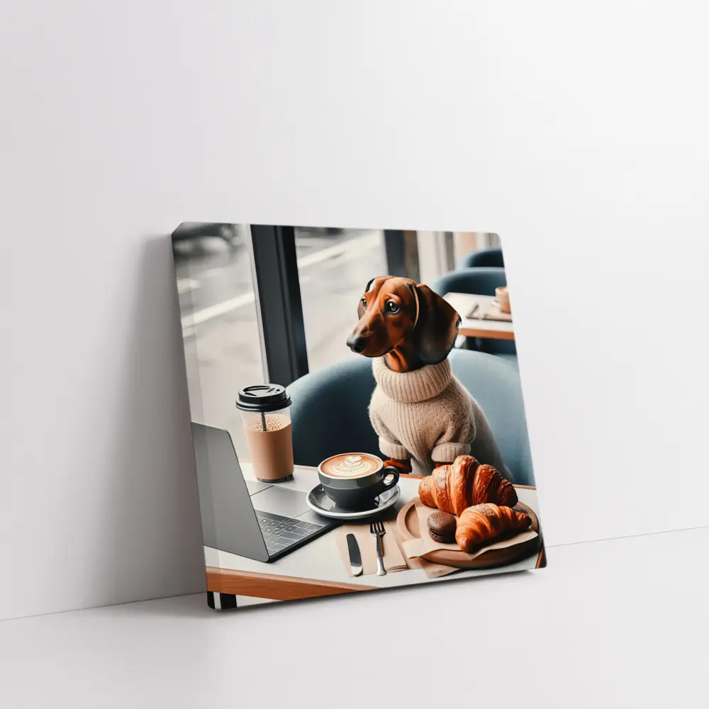 Dachshund Dog Coffee Shop Croissant Morning – Wall Art