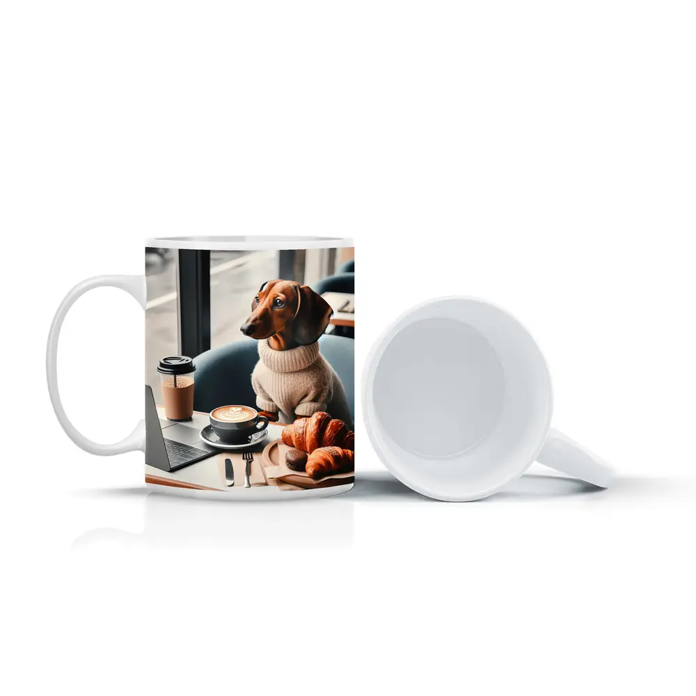 Dachshund Dog Coffee Shop Croissant Morning – Mugs