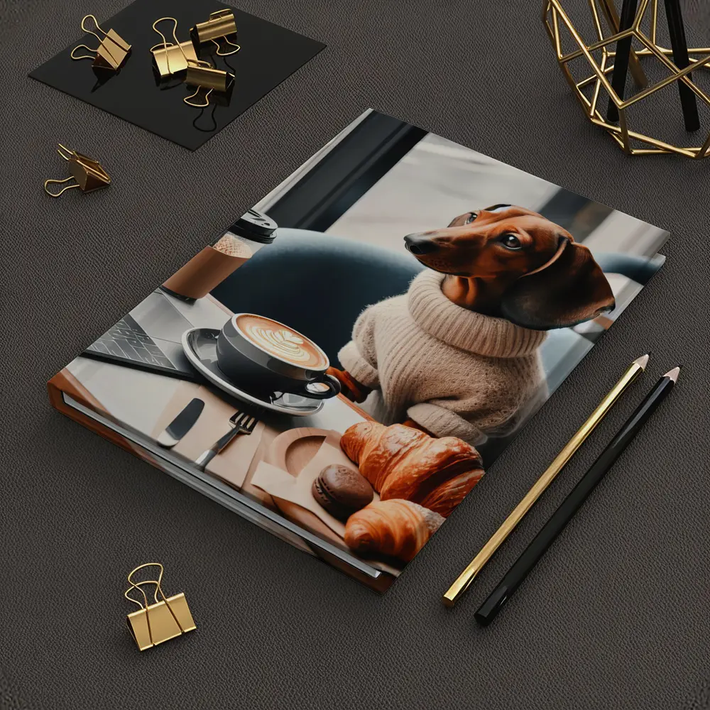 Dachshund Dog Coffee Shop Croissant Morning – Notebooks