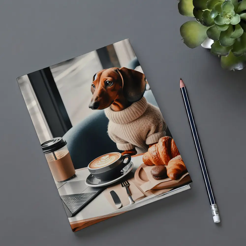 Dachshund Dog Coffee Shop Croissant Morning – Notebooks