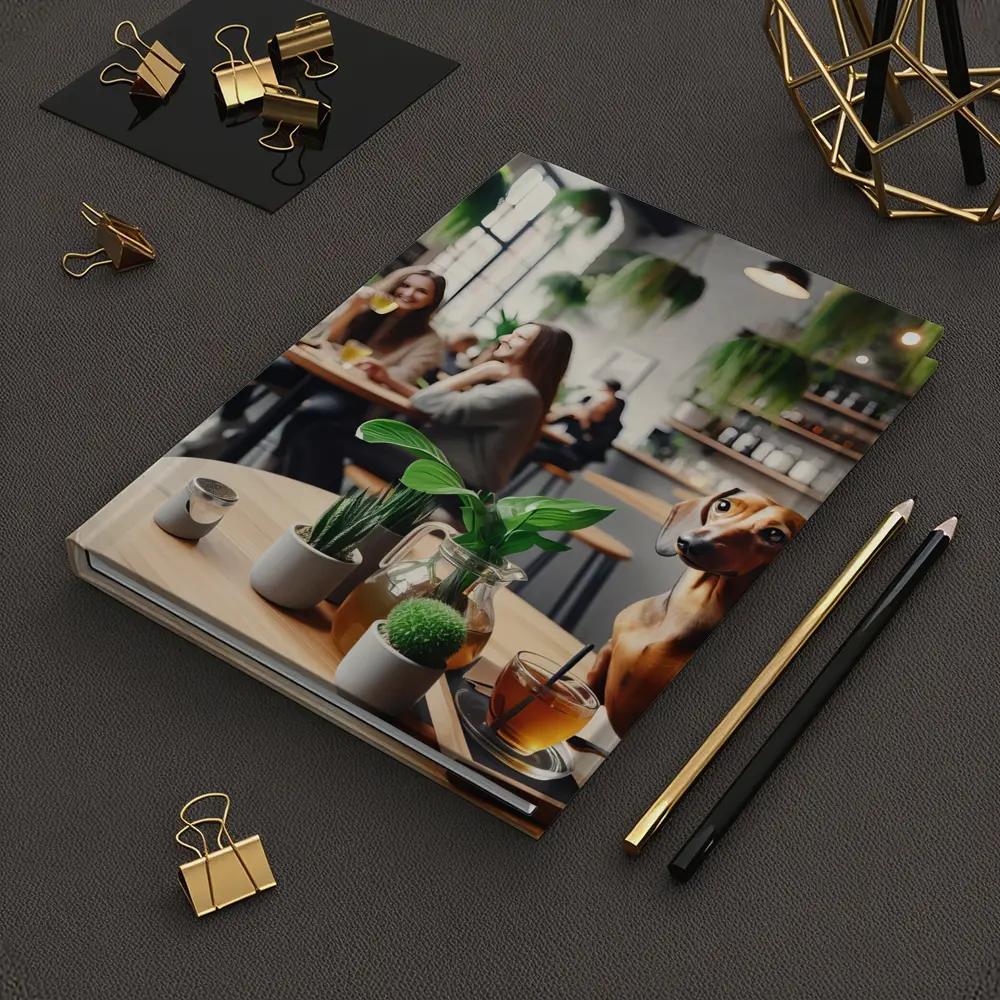 Dachshund Sitting In Cozy Cafe Interior – Notebooks