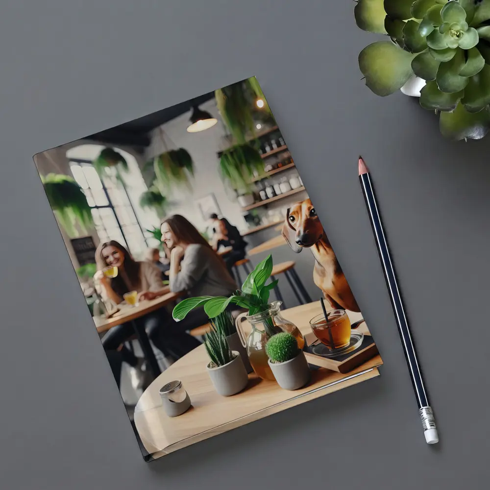Dachshund Sitting In Cozy Cafe Interior – Notebooks