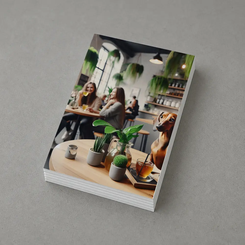 Dachshund Sitting In Cozy Cafe Interior – Postcards