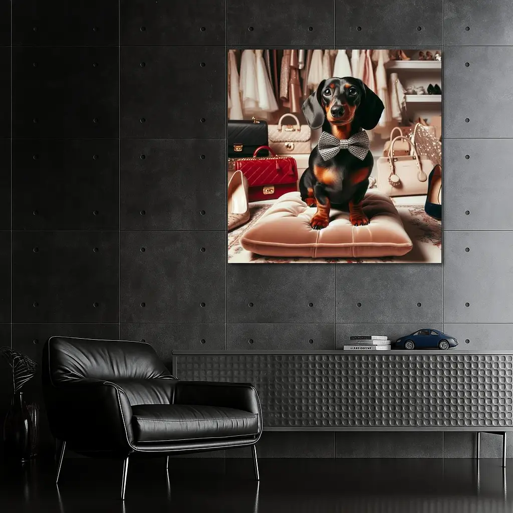 Dachshund With Bow Tie In Fashion Closet – Wall Art