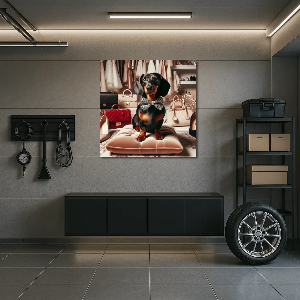 Dachshund With Bow Tie In Fashion Closet – Wall Art