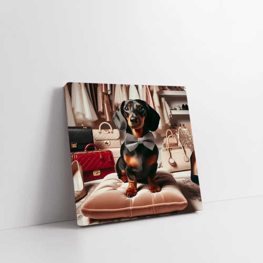Dachshund With Bow Tie In Fashion Closet – Wall Art