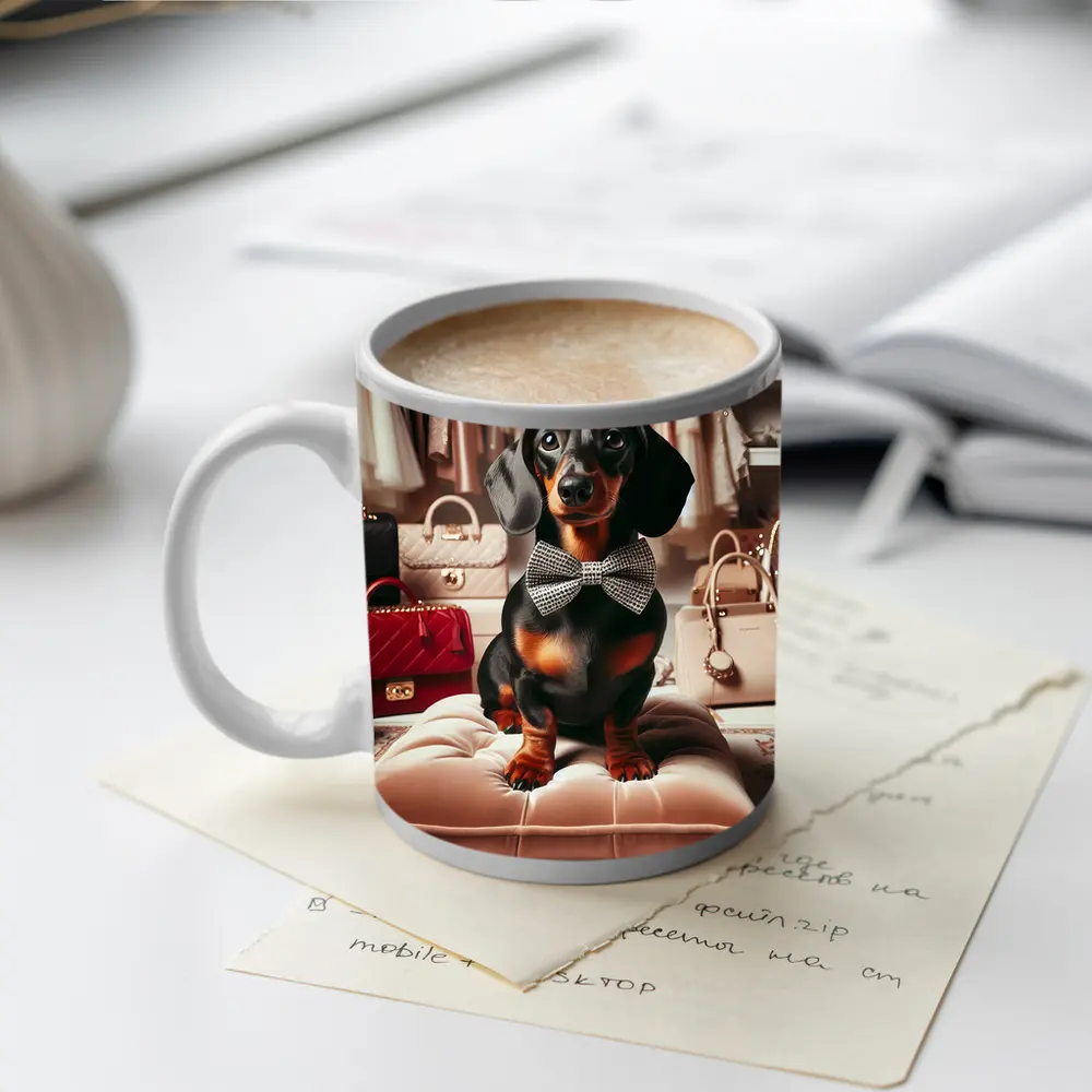 Dachshund With Bow Tie In Fashion Closet – Mugs