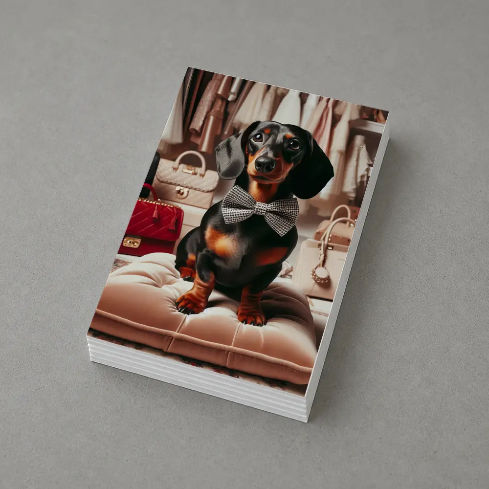Dachshund With Bow Tie In Fashion Closet – Postcards
