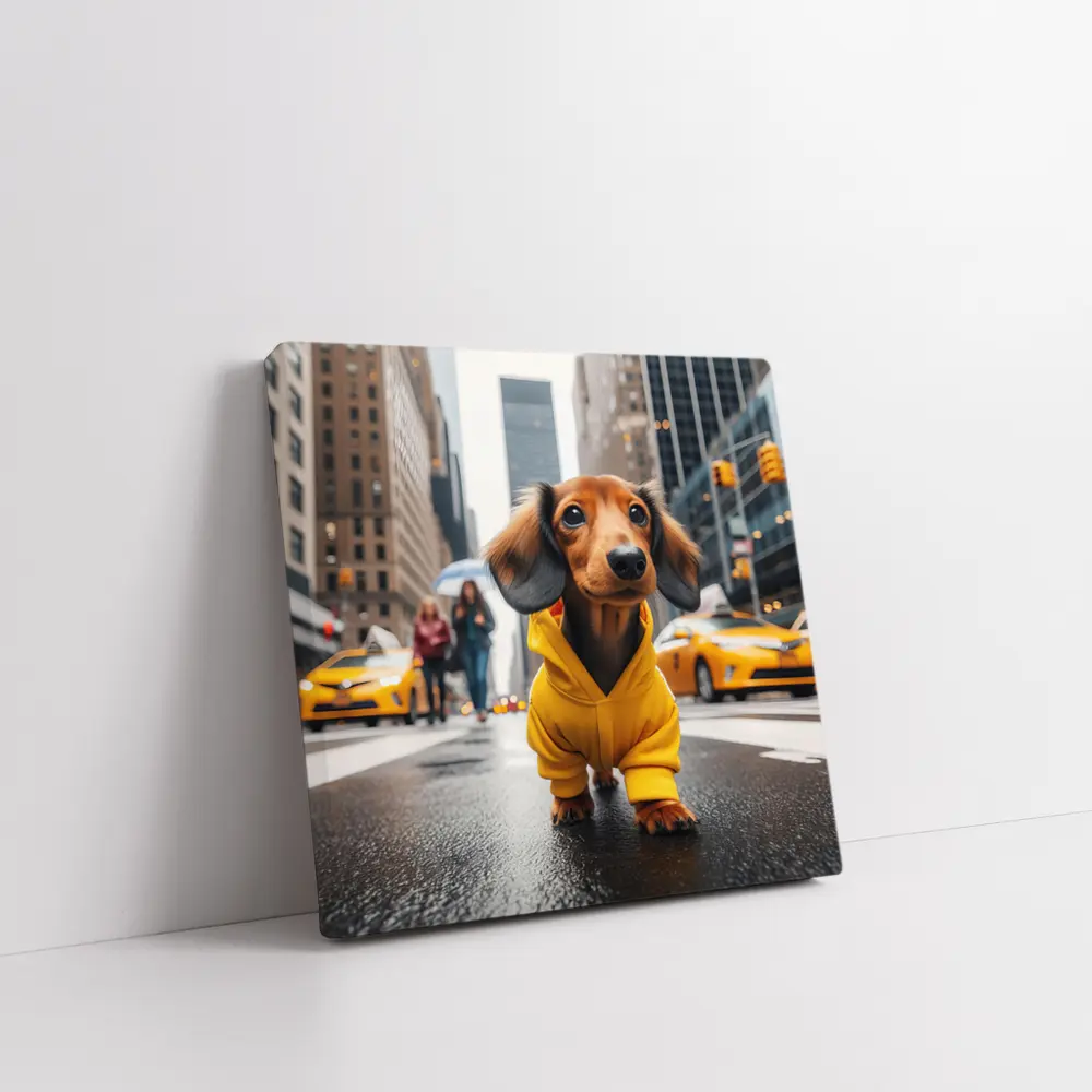 Dachshund Yellow Hoodie New York City Street – Wall Art