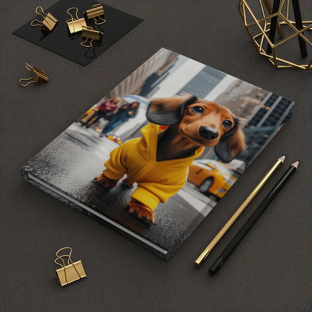 Dachshund Yellow Hoodie New York City Street – Notebooks