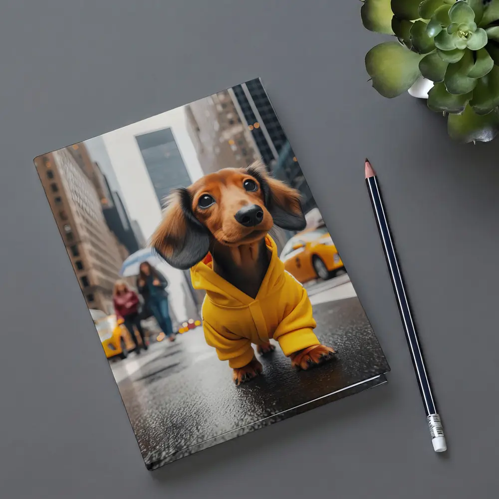 Dachshund Yellow Hoodie New York City Street – Notebooks
