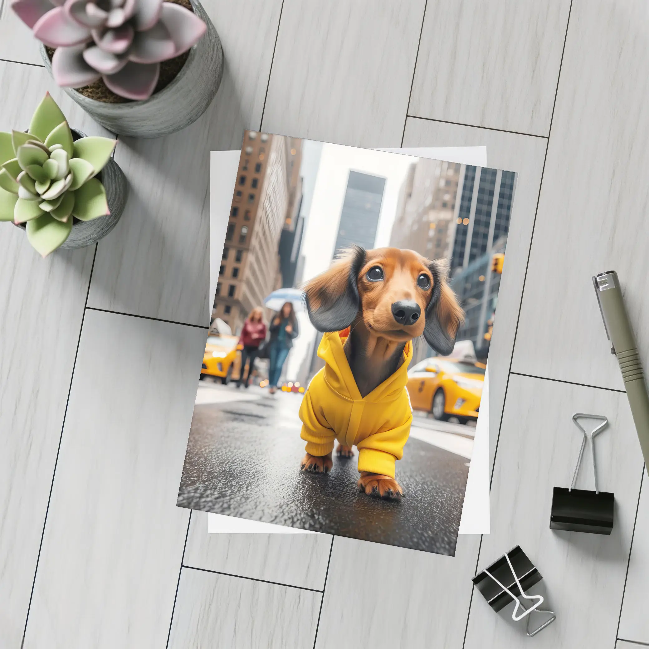 Dachshund Yellow Hoodie New York City Street – Postcards