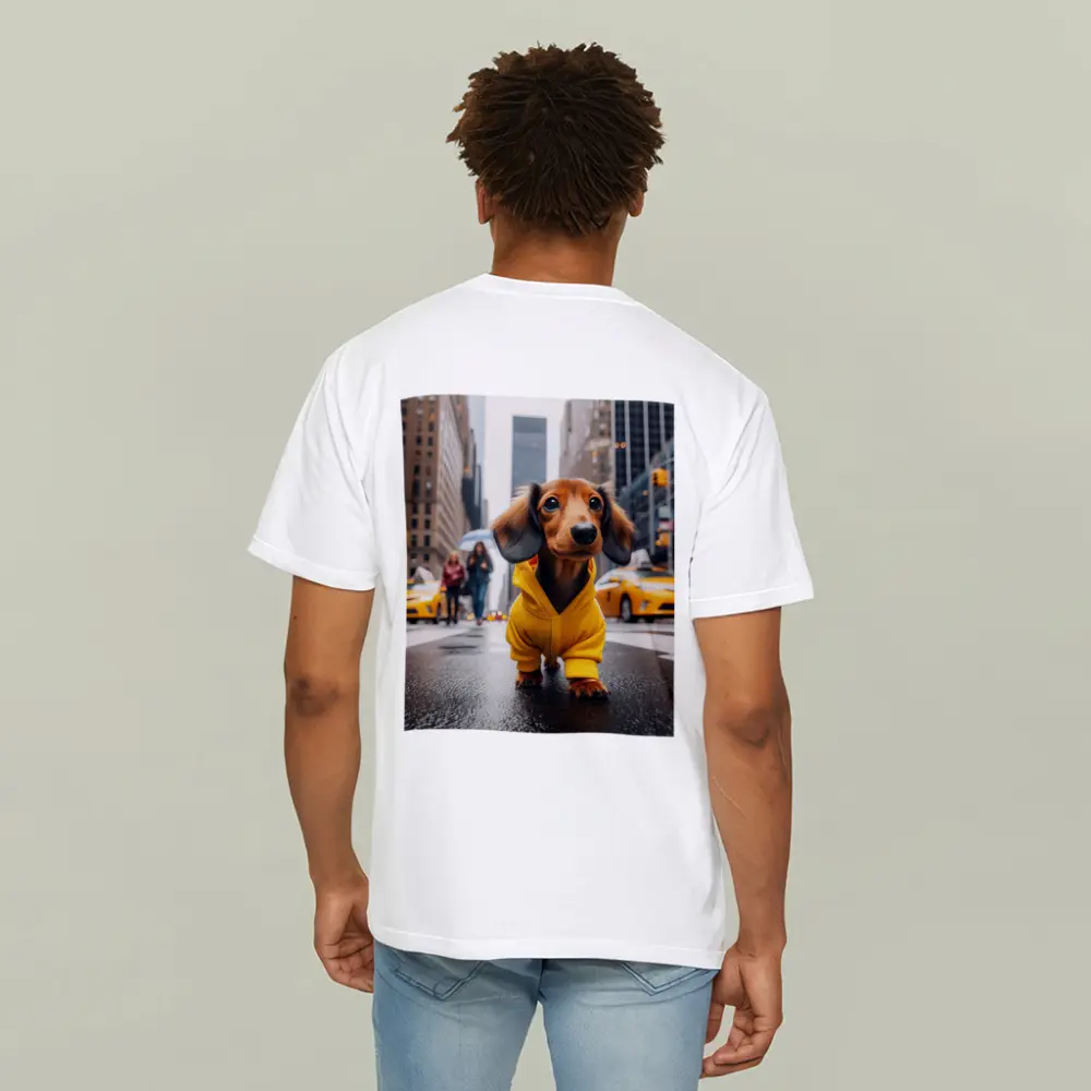 Dachshund Yellow Hoodie New York City Street – T-Shirts