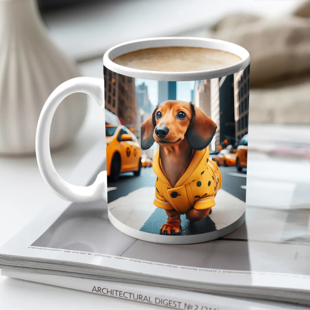 Dachshund Yellow Coat New York City Street – Mugs