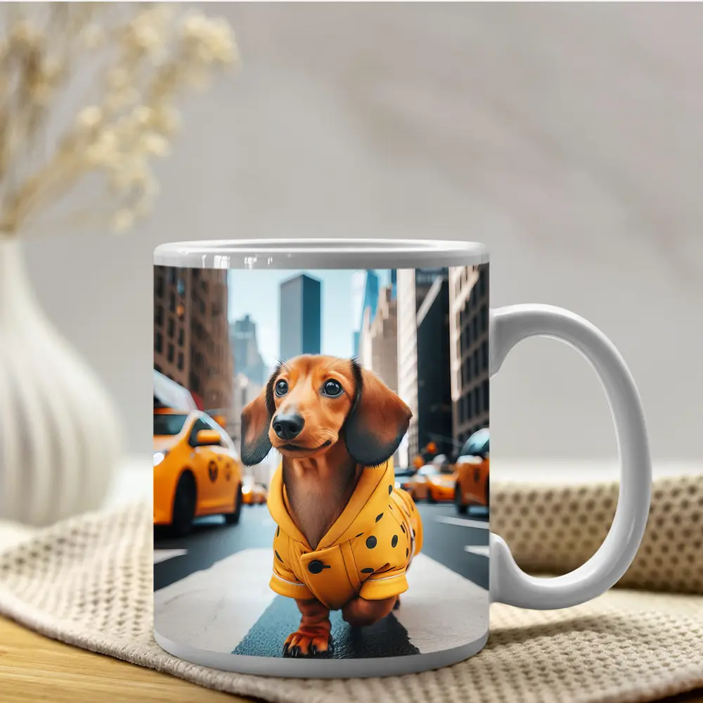 Dachshund Yellow Coat New York City Street – Mugs