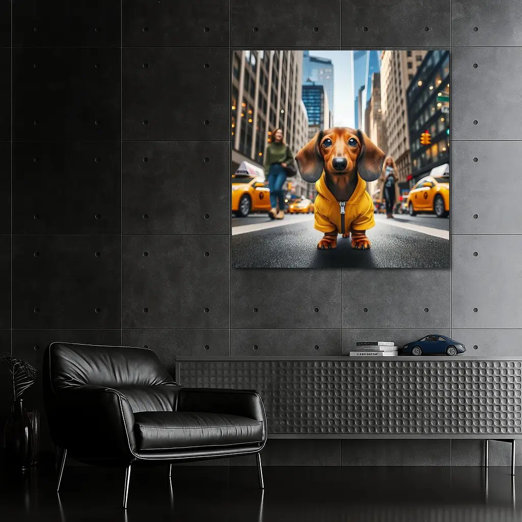 Dachshund Yellow Hoodie New York City Street – Wall Art