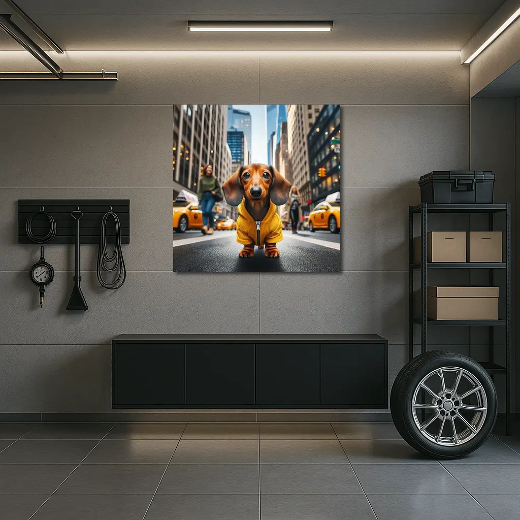 Dachshund Yellow Hoodie New York City Street – Wall Art