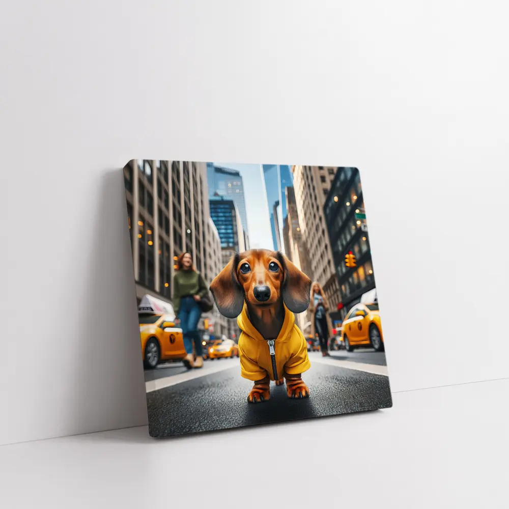 Dachshund Yellow Hoodie New York City Street – Wall Art